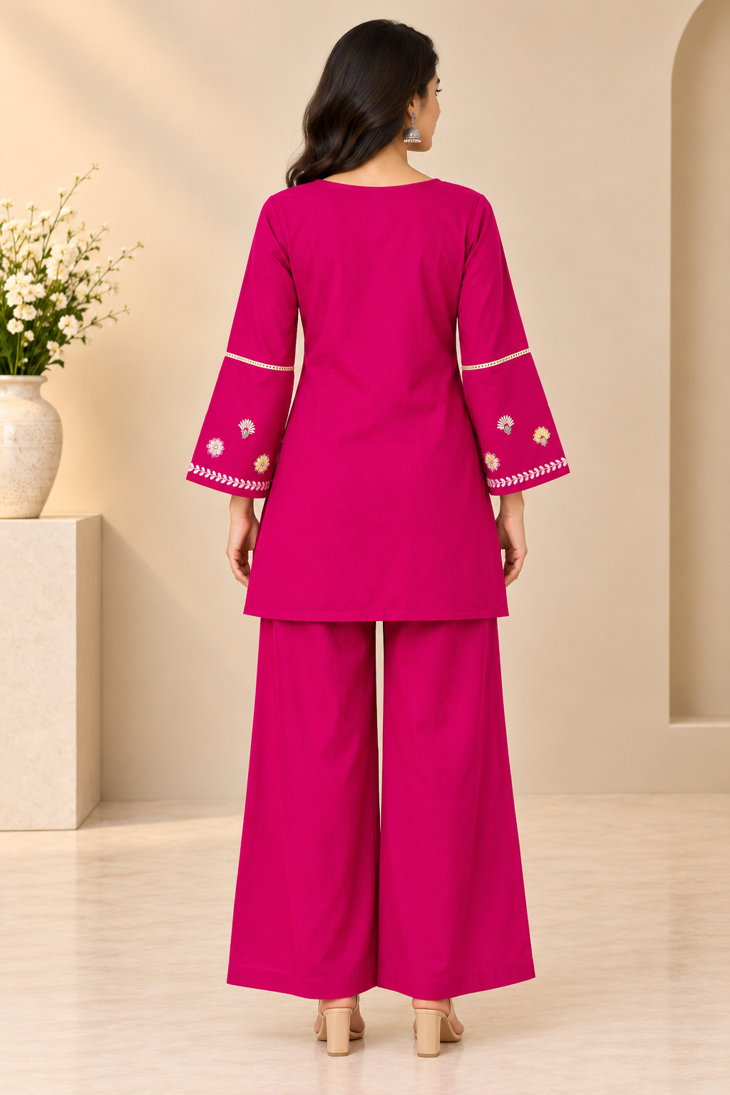 Floral Embroidered Women's Short Kurti Set