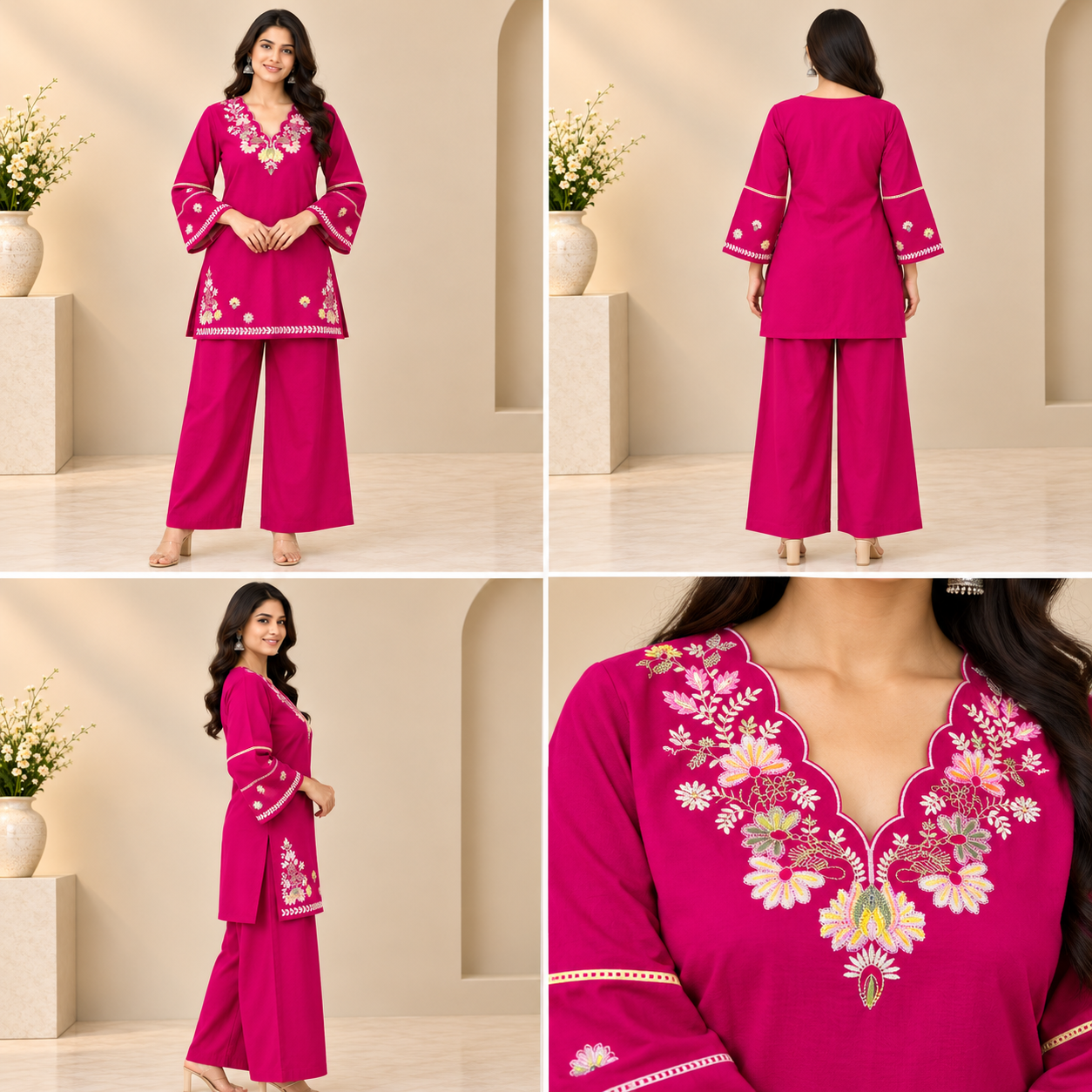 Floral Embroidered Women's Short Kurti Set