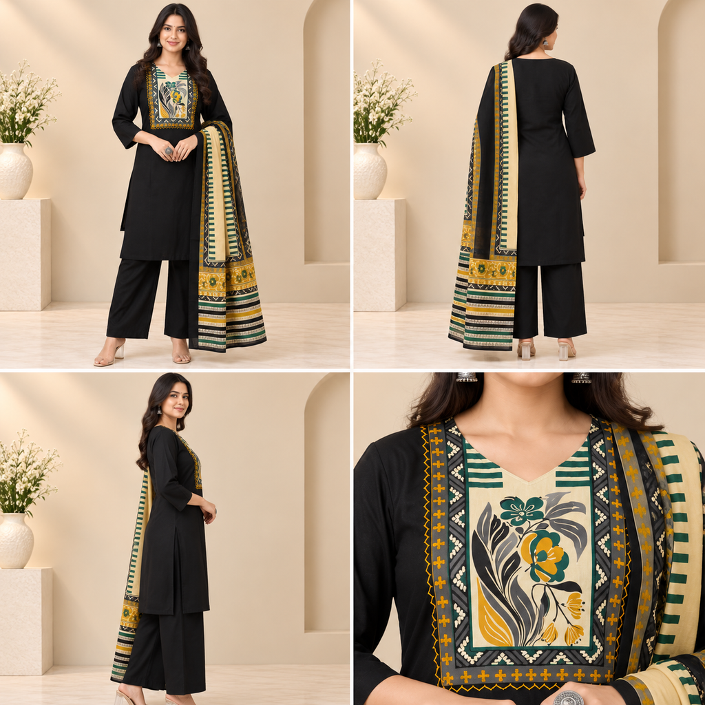 Crimson Printed Women's Kurta Set – Artistic Yoke & Dupatta