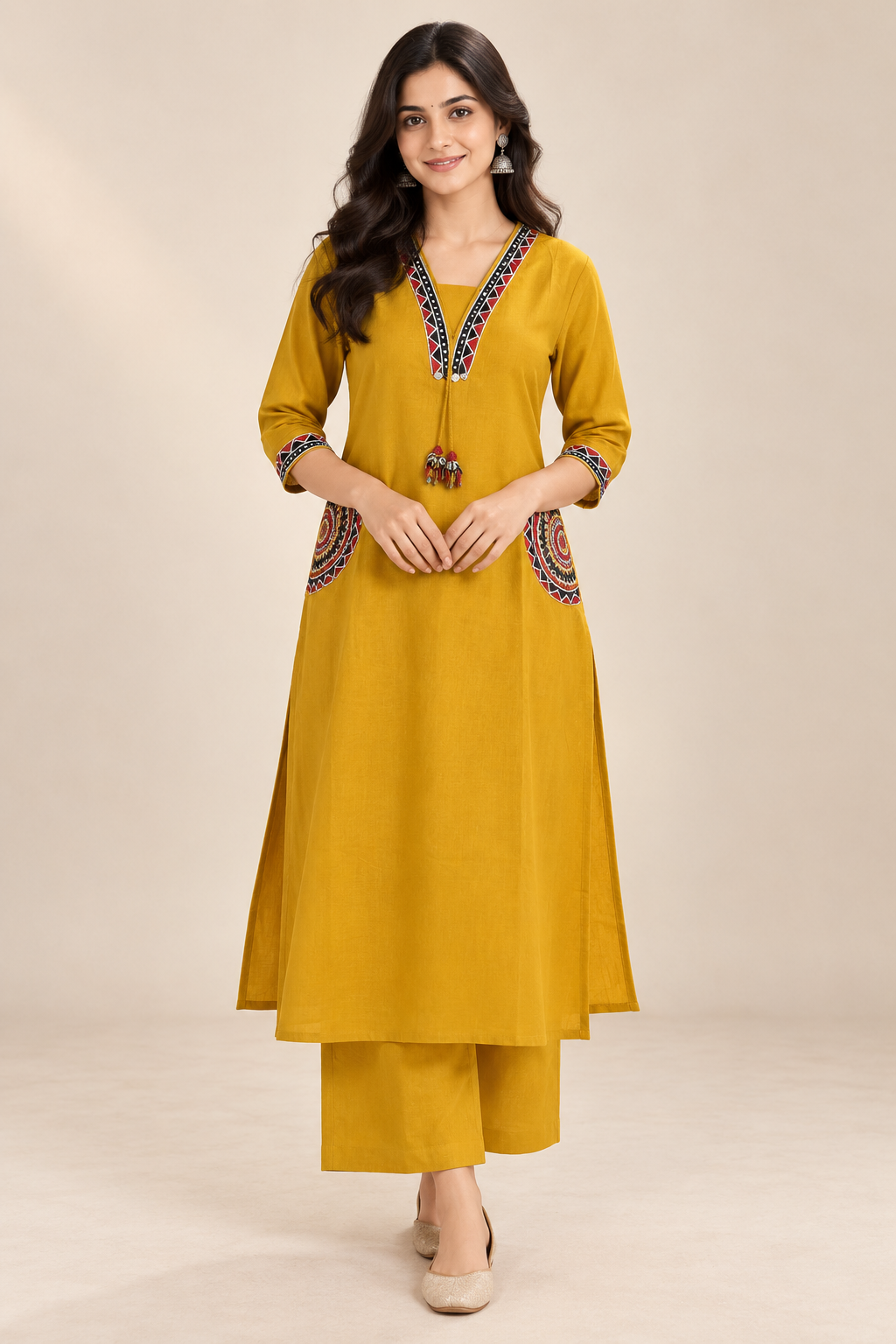 Embroidered Women’s Kurta Pant Set – Geometric Detail