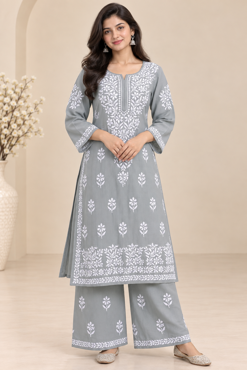 Embroidered Women’s Kurta Palazzo Set