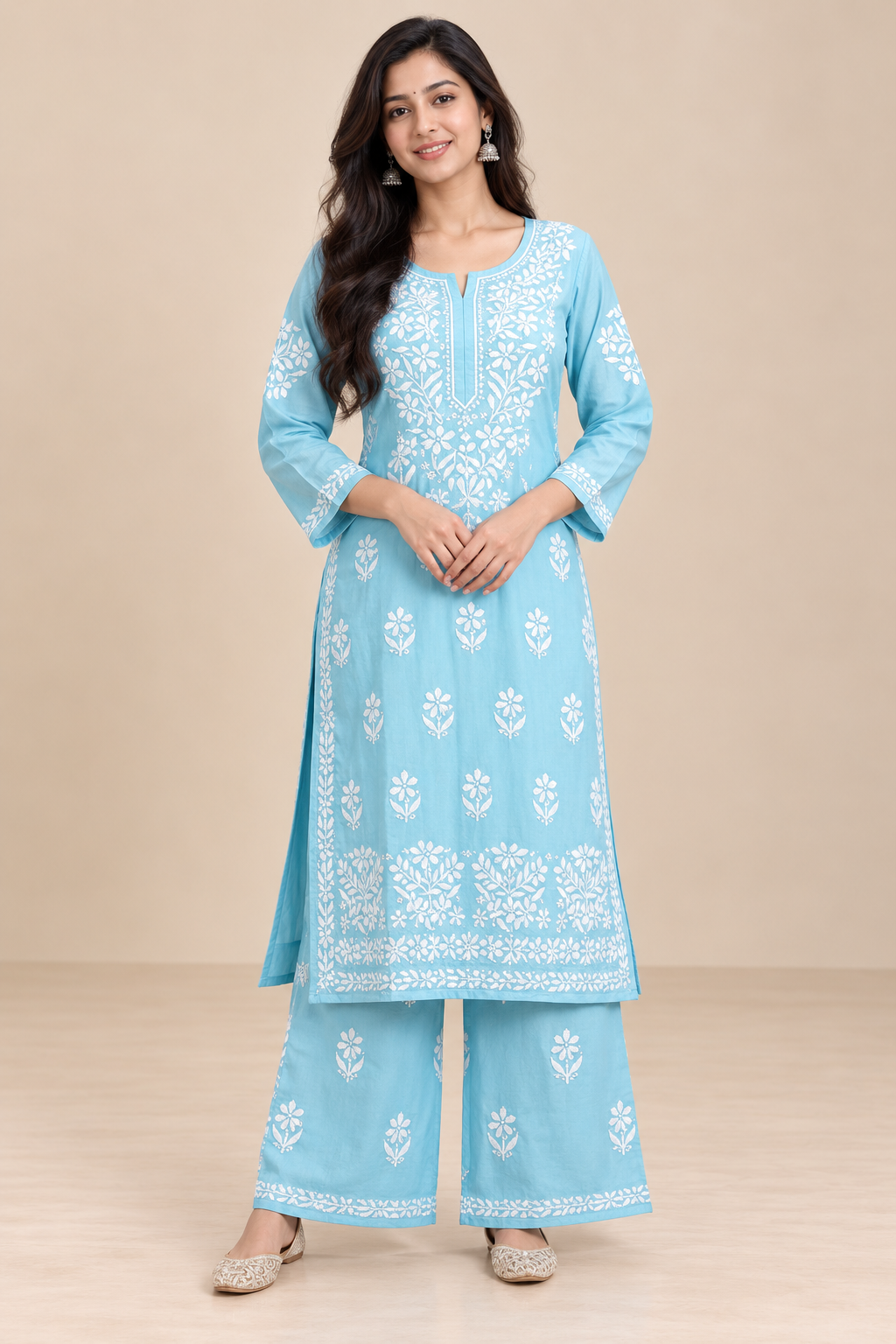 Embroidered Women’s Kurta Palazzo Set
