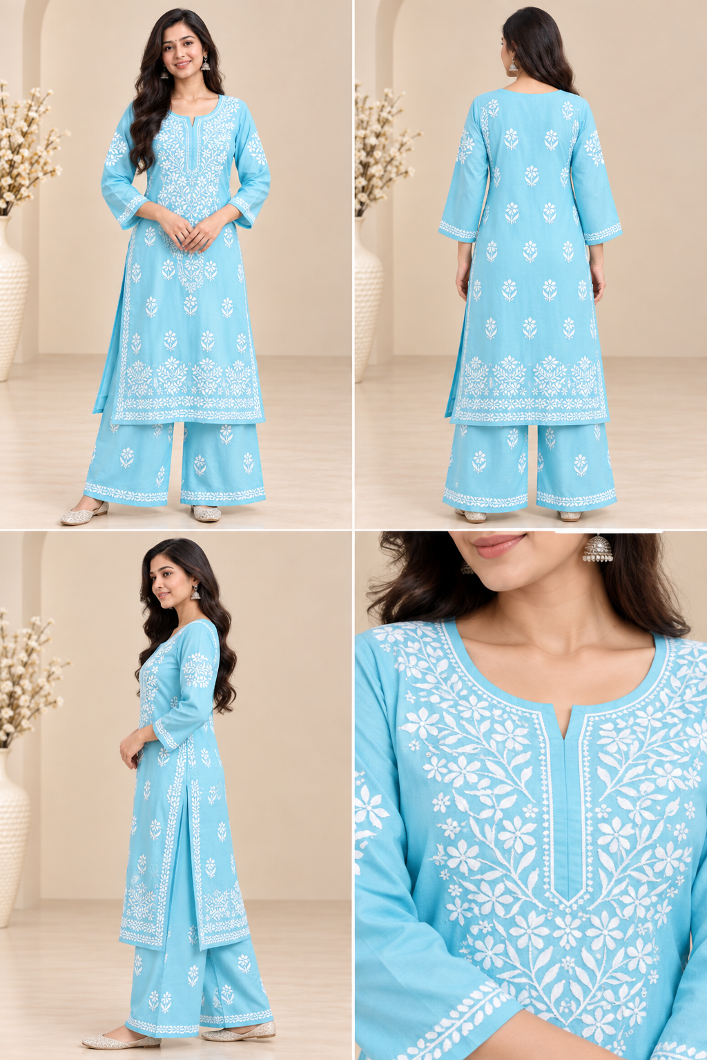 Embroidered Women’s Kurta Palazzo Set