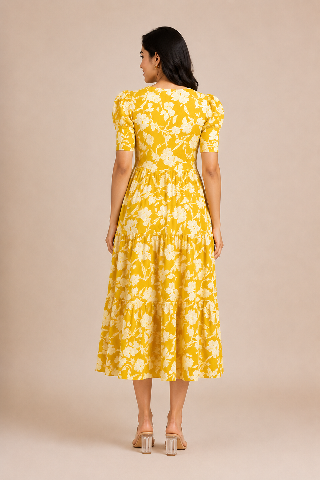 Women's Pure Cotton Printed Midi Kurti with Puff Sleeves
