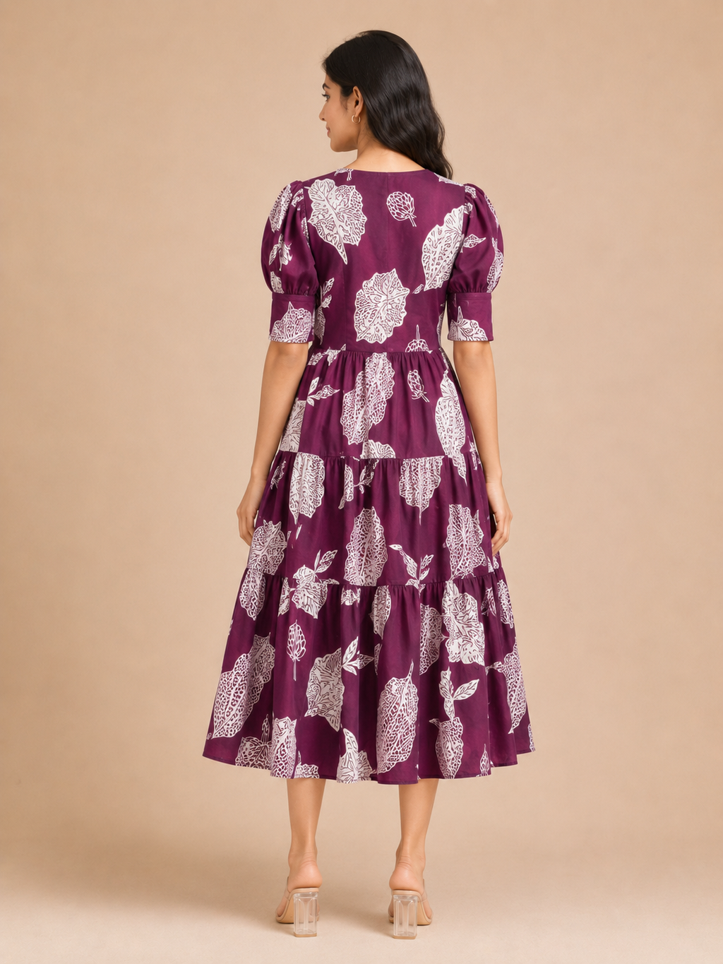 Women's Pure Cotton Printed Midi Kurti with Puff Sleeves