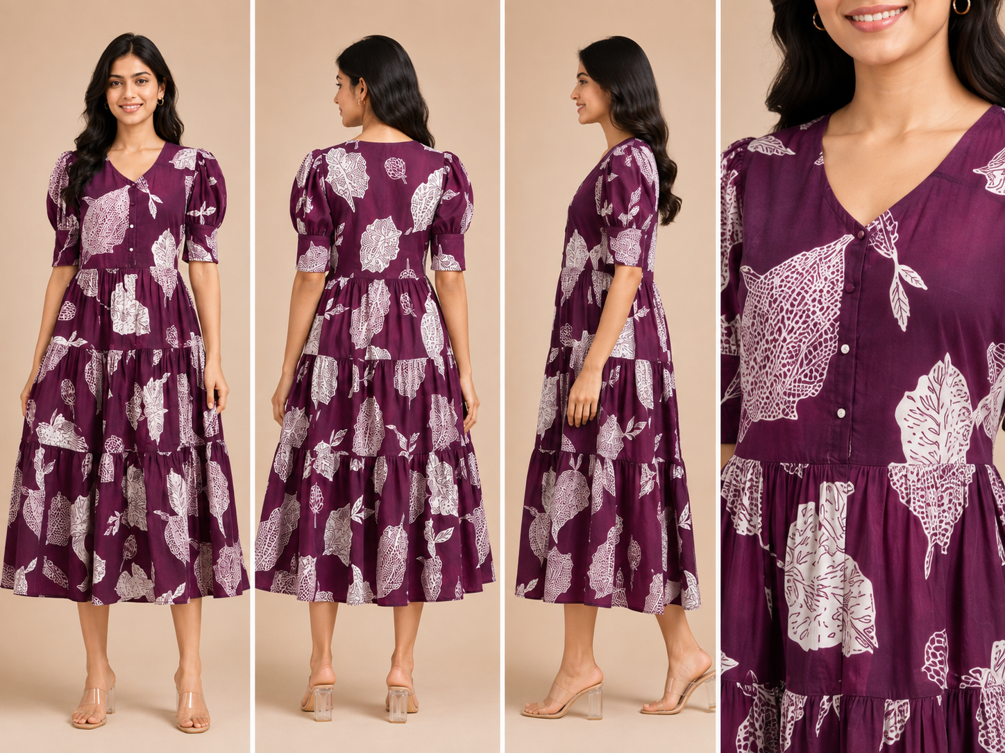 Women's Pure Cotton Printed Midi Kurti with Puff Sleeves