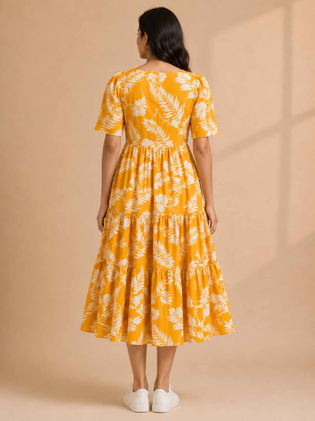 Women's Pure Cotton Printed Midi Kurti with Puff Sleeves