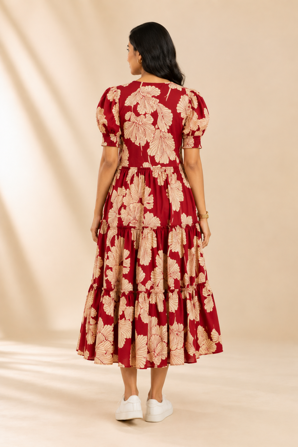 Women's Pure Cotton Printed Midi Kurti with Puff Sleeves