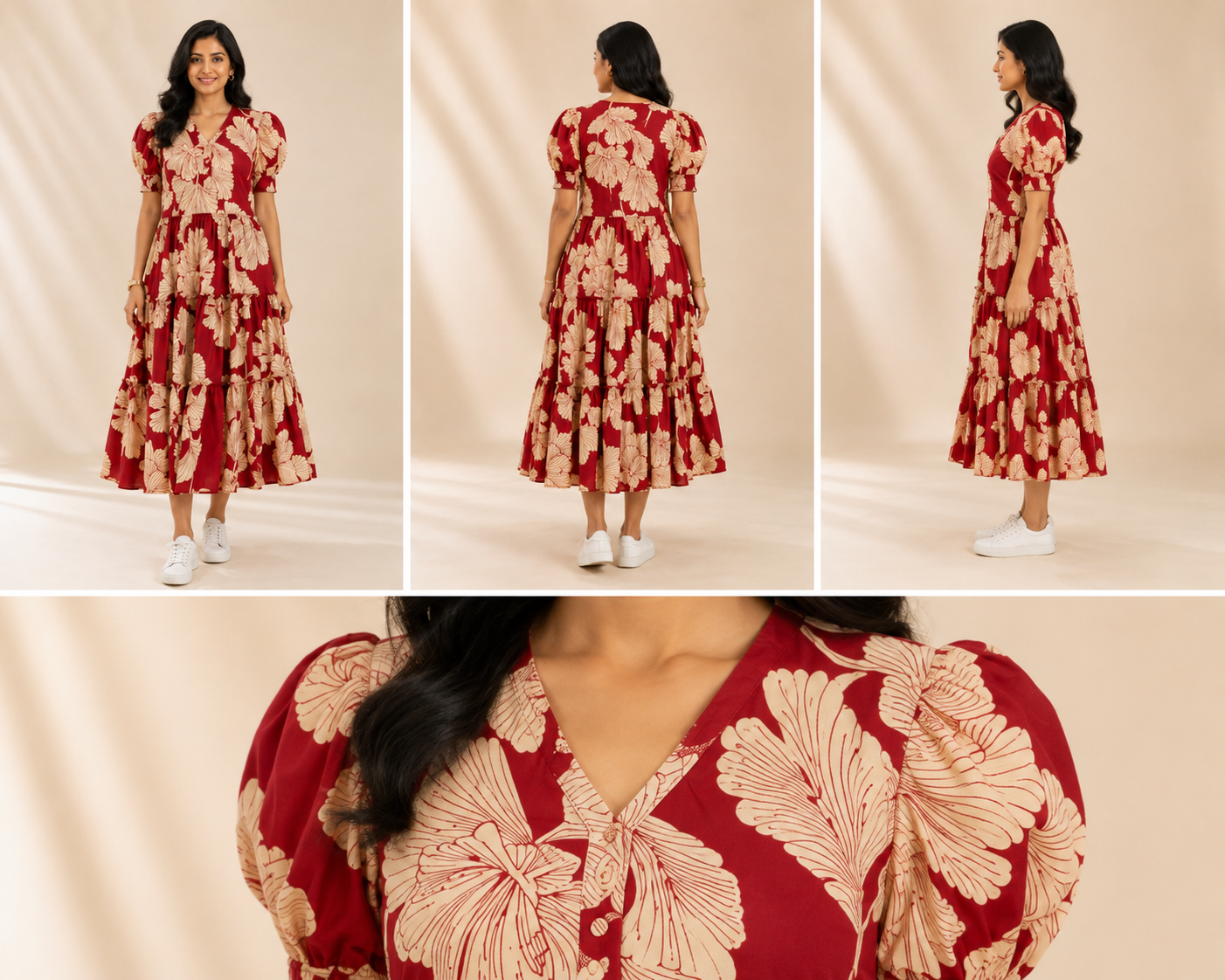 Women's Pure Cotton Printed Midi Kurti with Puff Sleeves