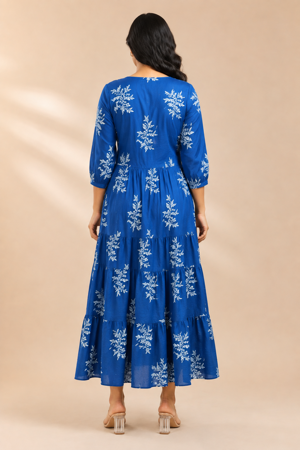 Women's Pure Cotton Printed Midi Kurti with Puff Sleeves