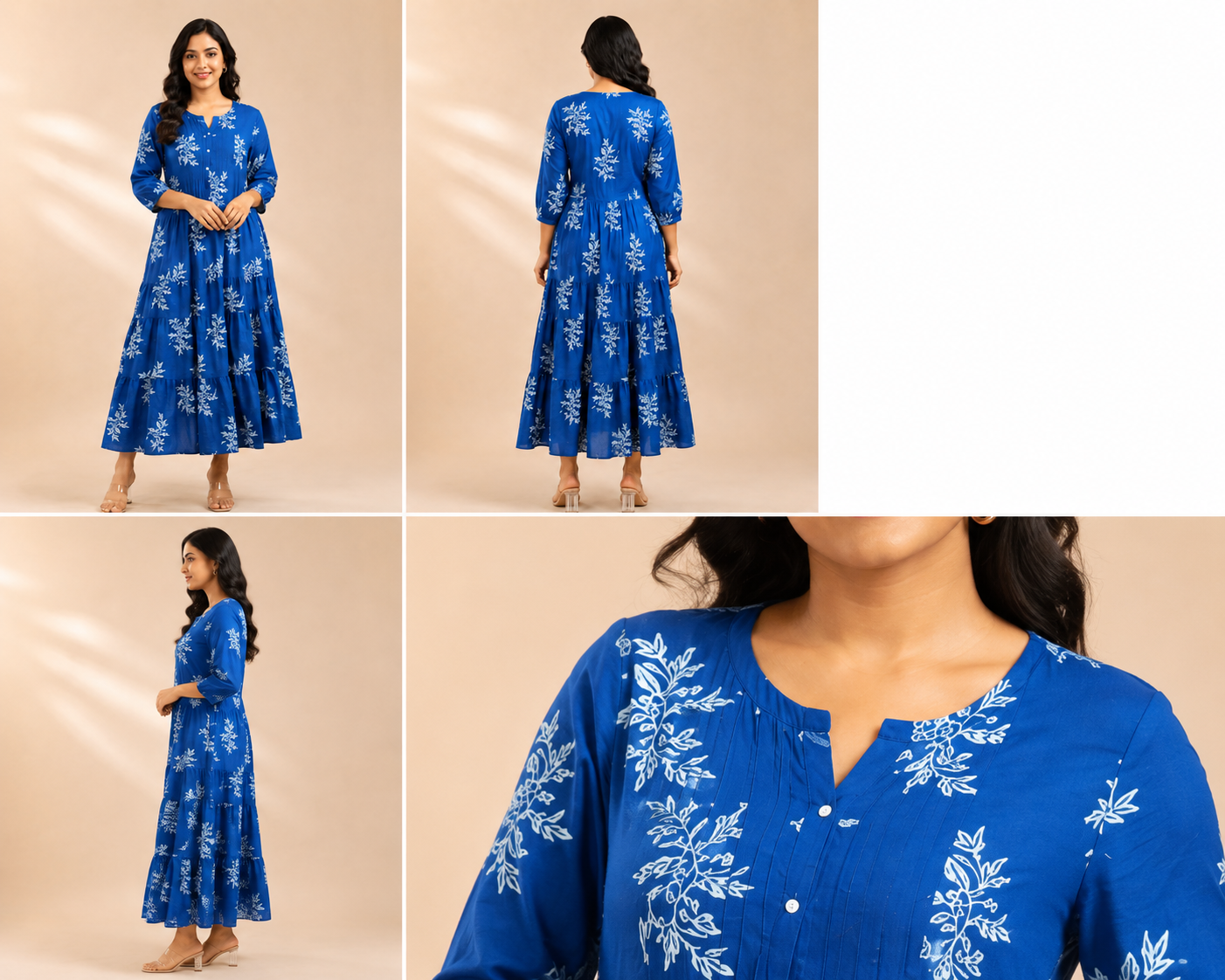Women's Pure Cotton Printed Midi Kurti with Puff Sleeves