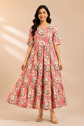Women's Pure Cotton Printed Midi Kurti with Puff Sleeves