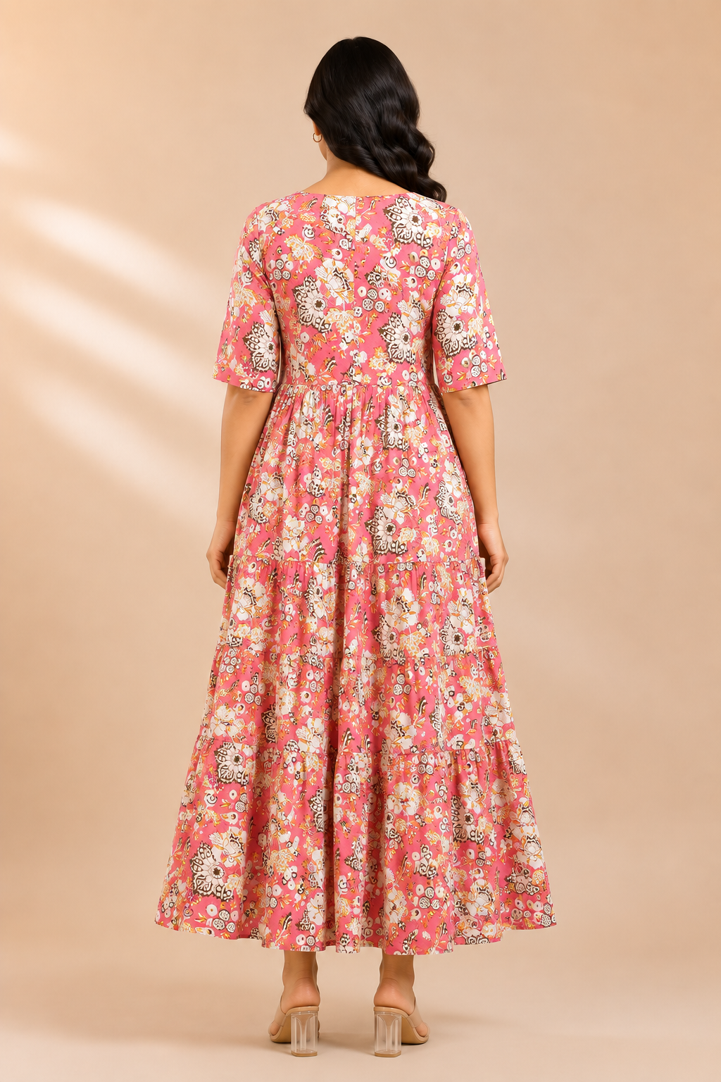 Women's Pure Cotton Printed Midi Kurti with Puff Sleeves