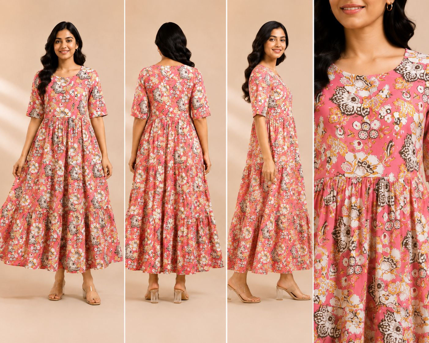 Women's Pure Cotton Printed Midi Kurti with Puff Sleeves