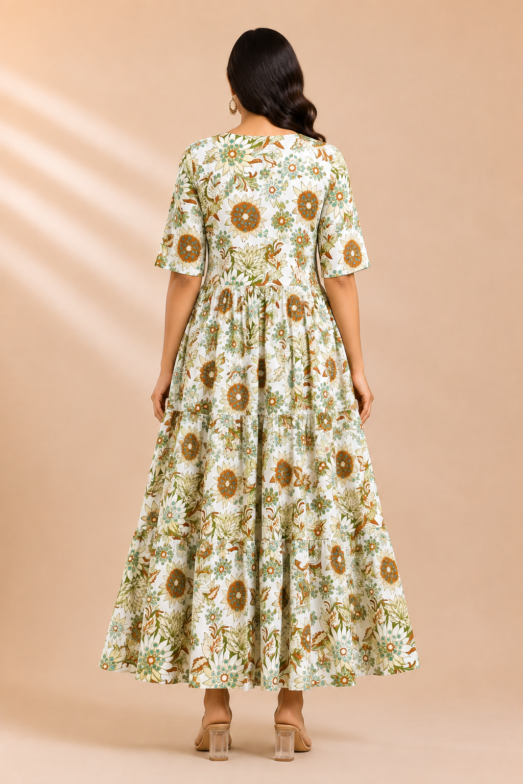 Women's Pure Cotton Printed Midi Kurti with Puff Sleeves