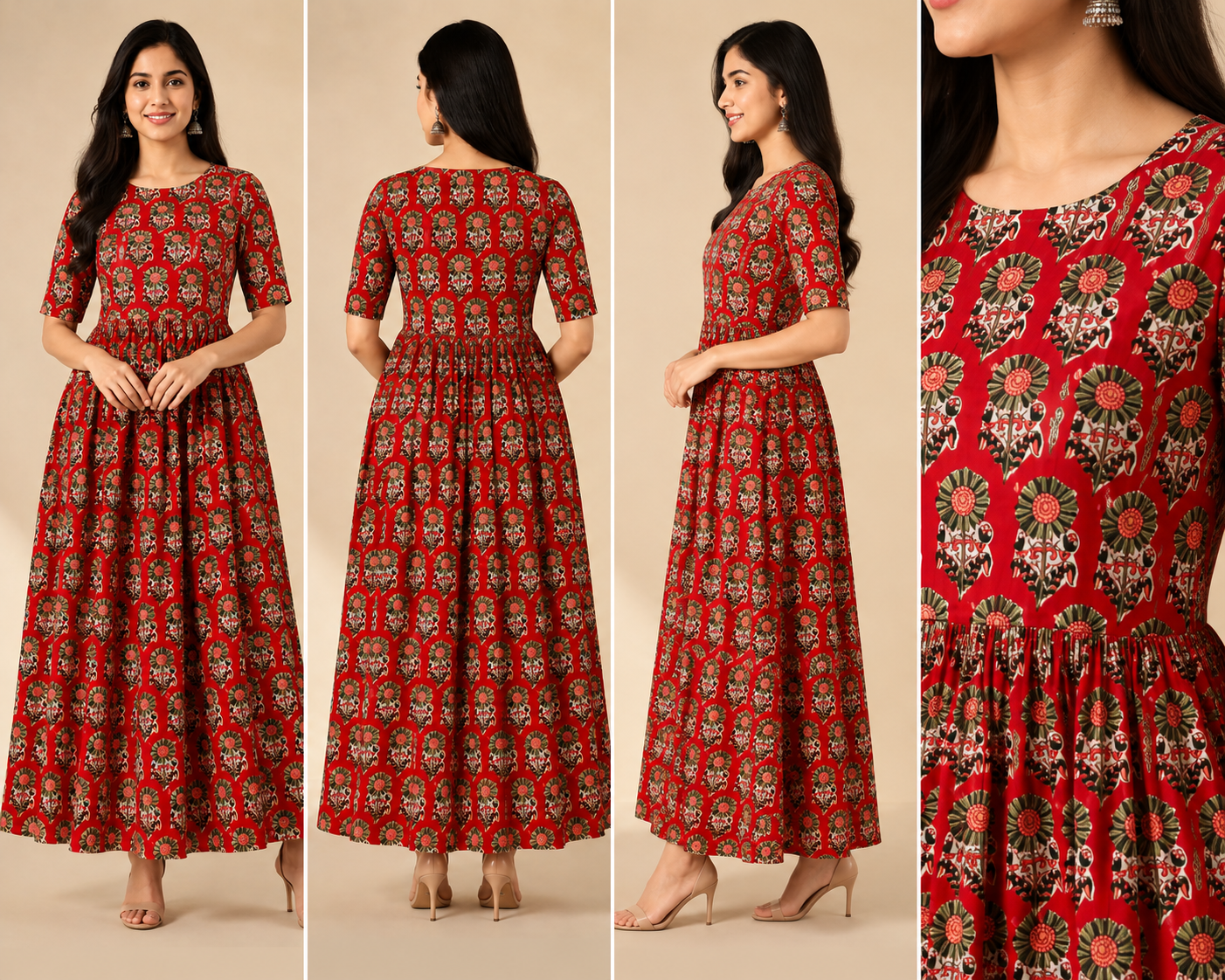 Women's Pure Cotton Printed Midi Kurti with Puff Sleeves