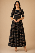 Women's Pure Cotton Printed Midi Kurti with Puff Sleeves