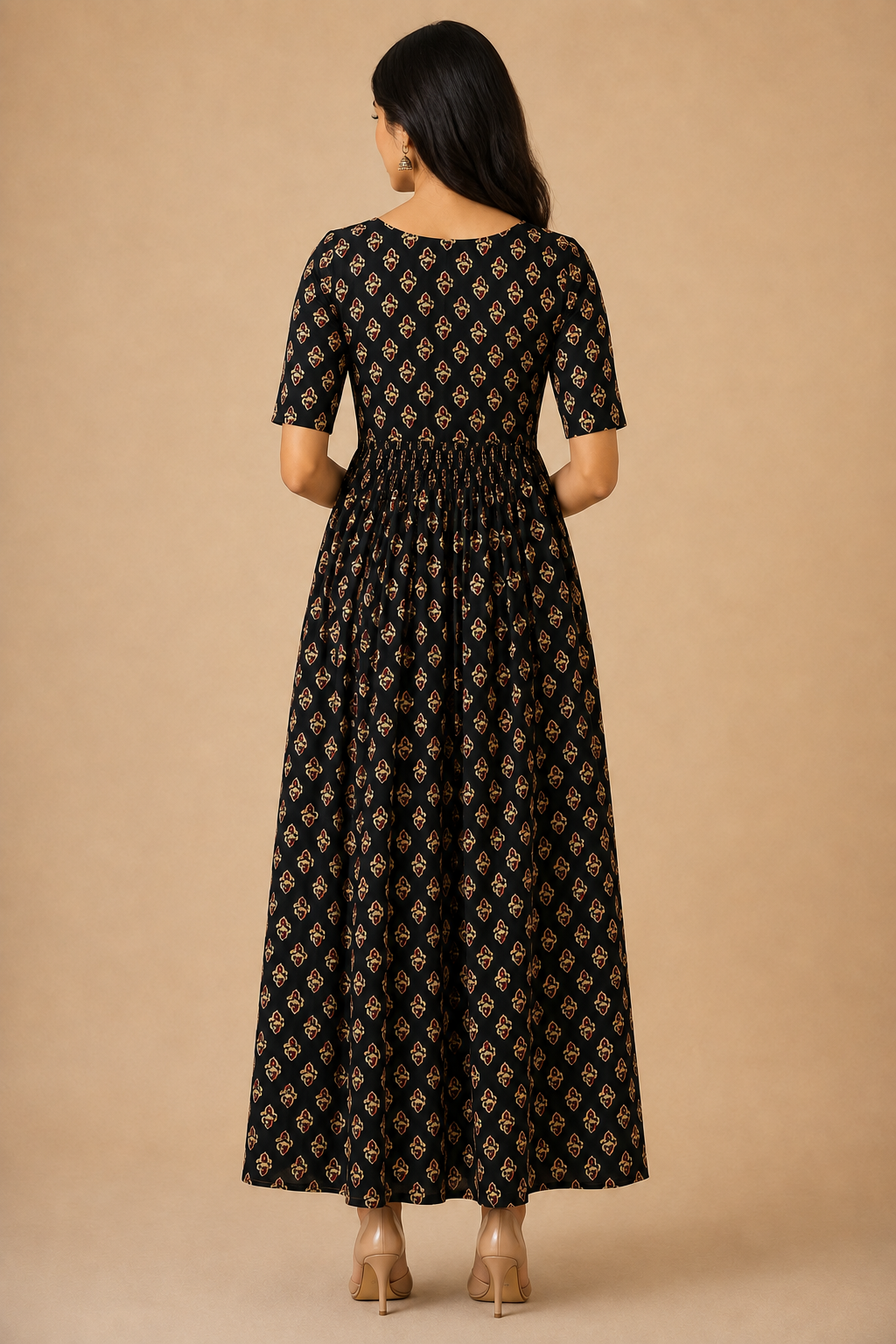 Women's Pure Cotton Printed Midi Kurti with Puff Sleeves