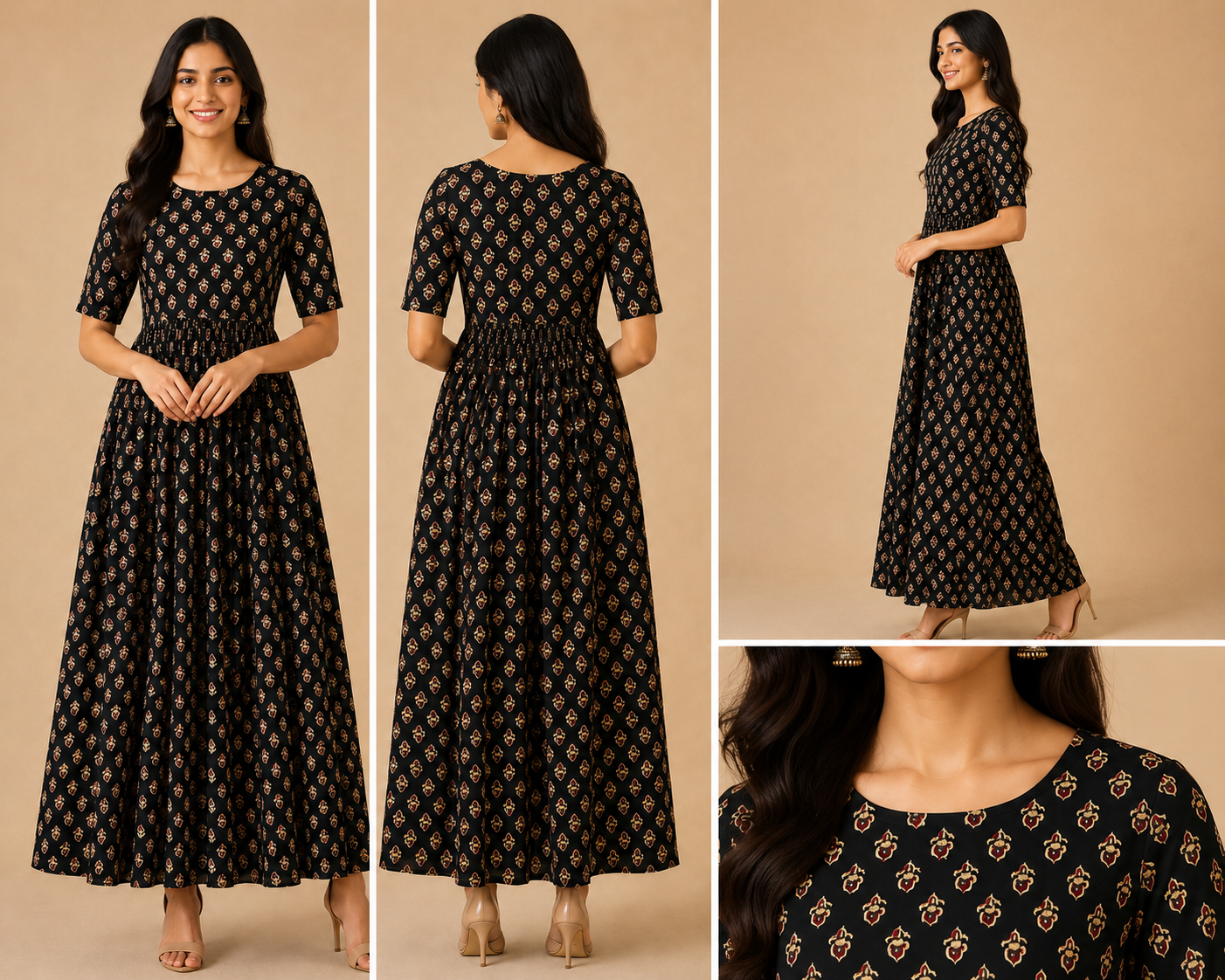 Women's Pure Cotton Printed Midi Kurti with Puff Sleeves