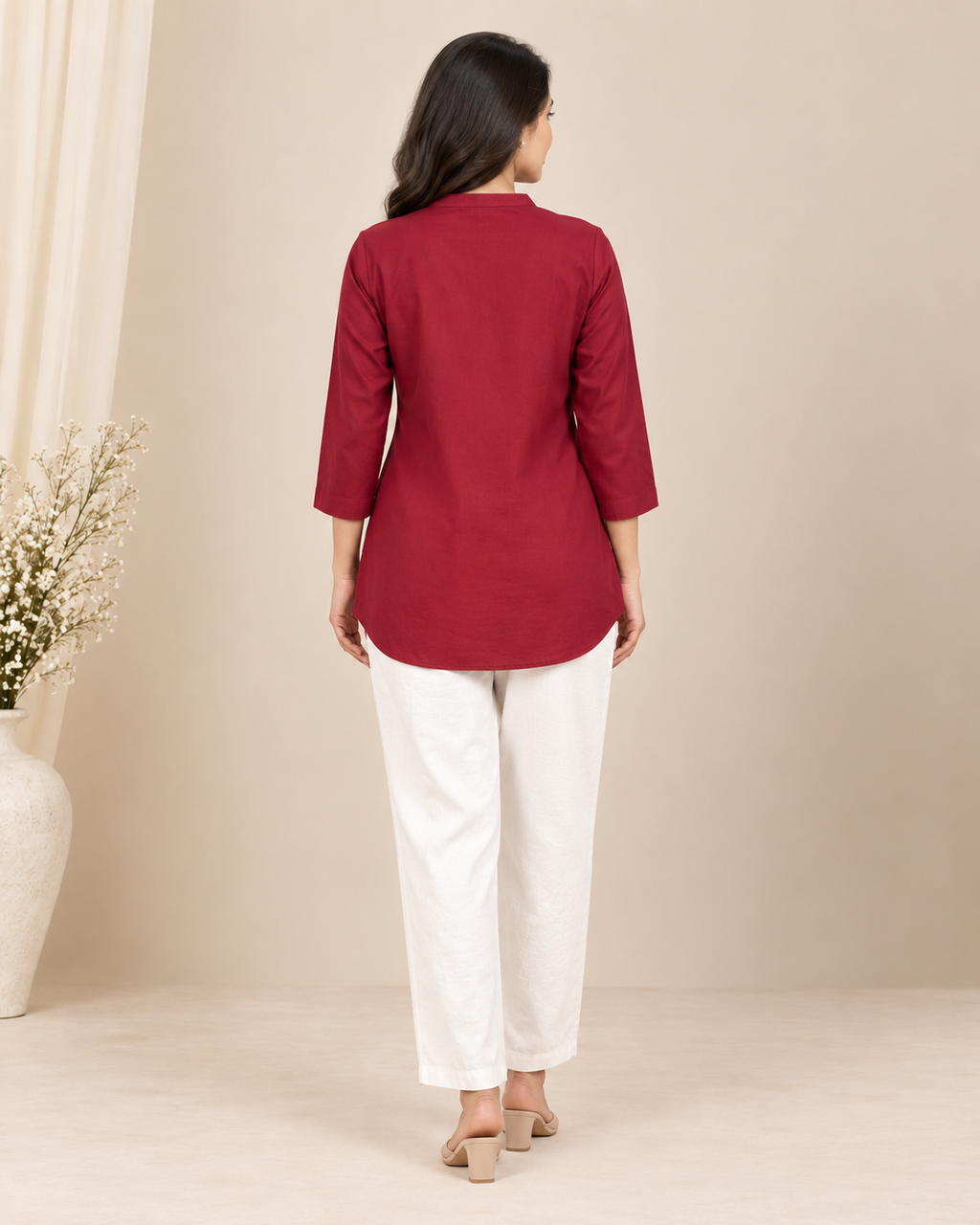 Floral Embroidered Women’s Cotton Slub Kurti Pant Set