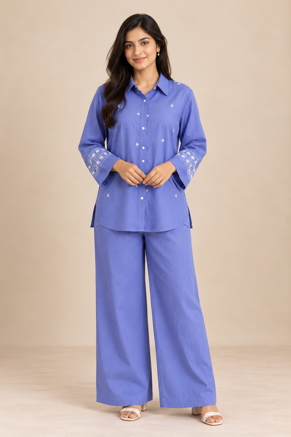 Embroidered Women's Co-ord Set – Wide Leg Pants