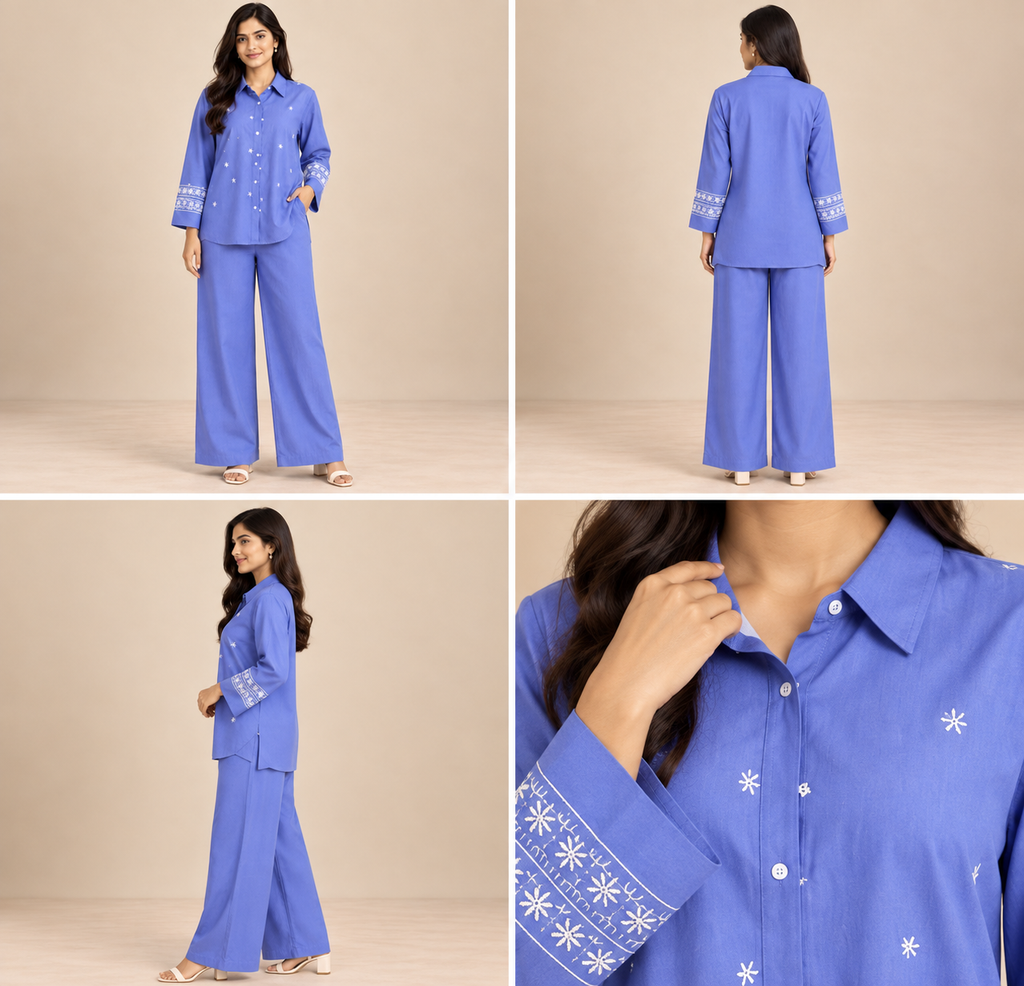 Embroidered Women's Co-ord Set – Wide Leg Pants