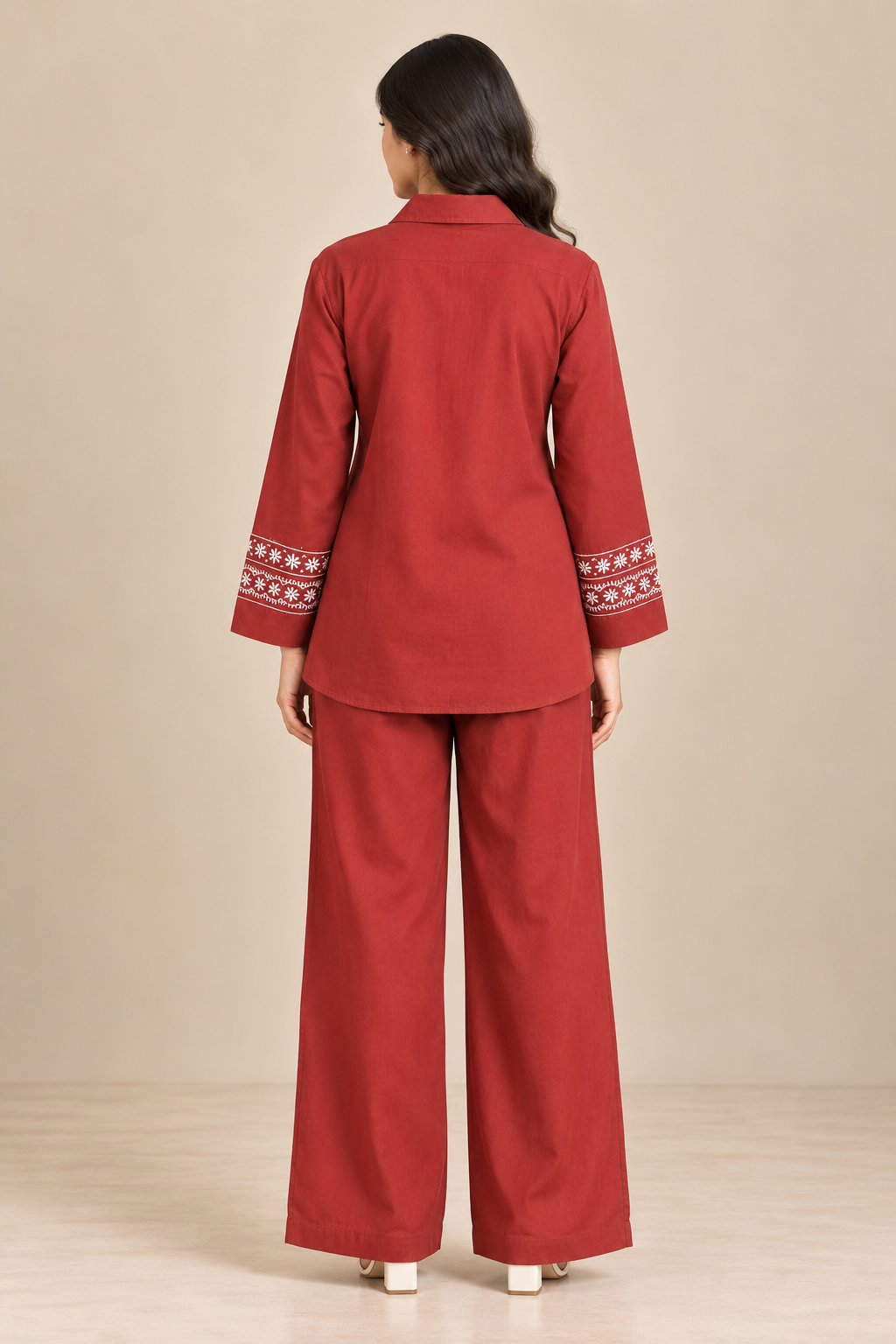 Embroidered Women's Co-ord Set – Wide Leg Pants