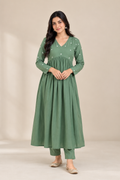 Embroidered Women's Long Kurti Set – Flared Fit