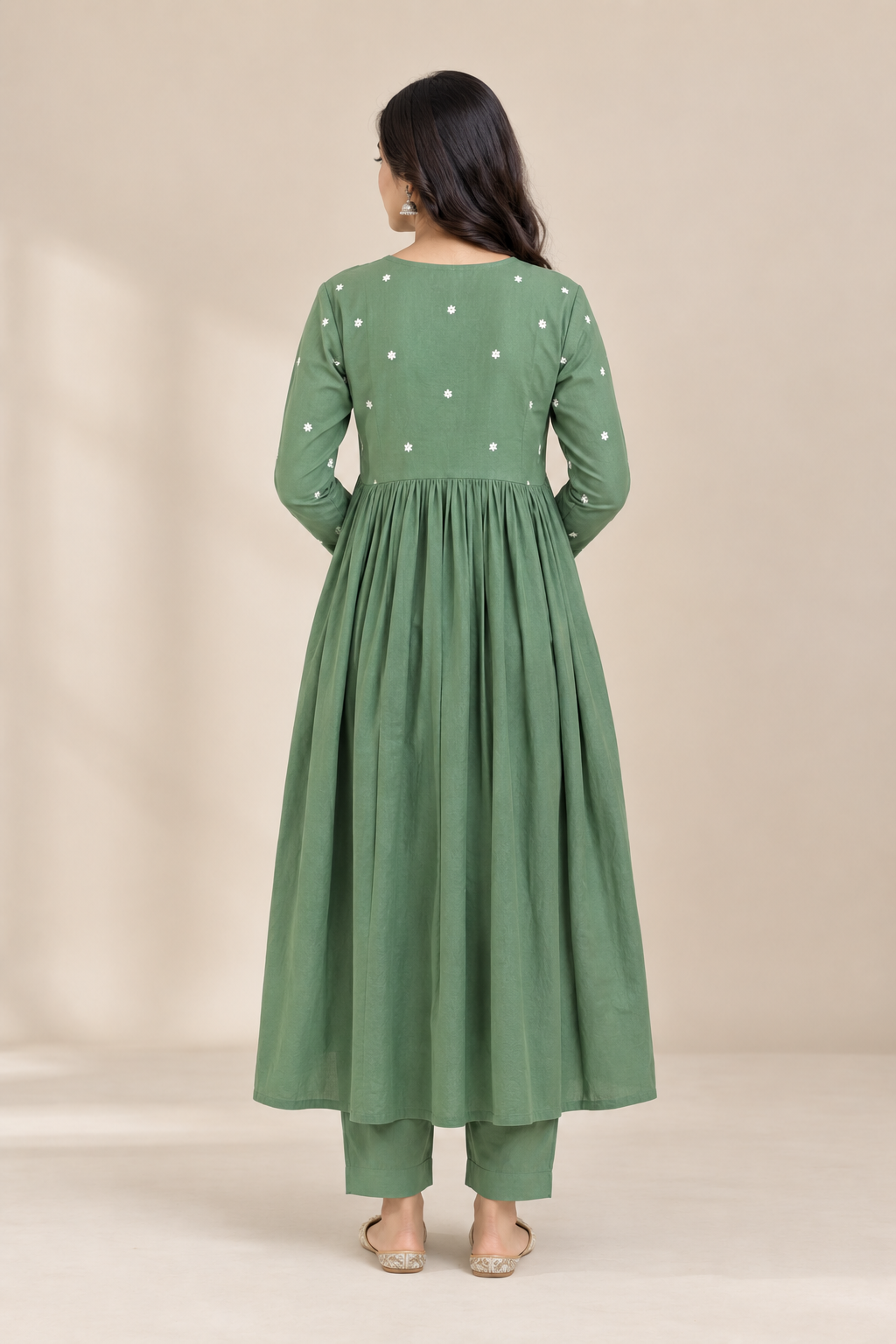 Embroidered Women's Long Kurti Set – Flared Fit