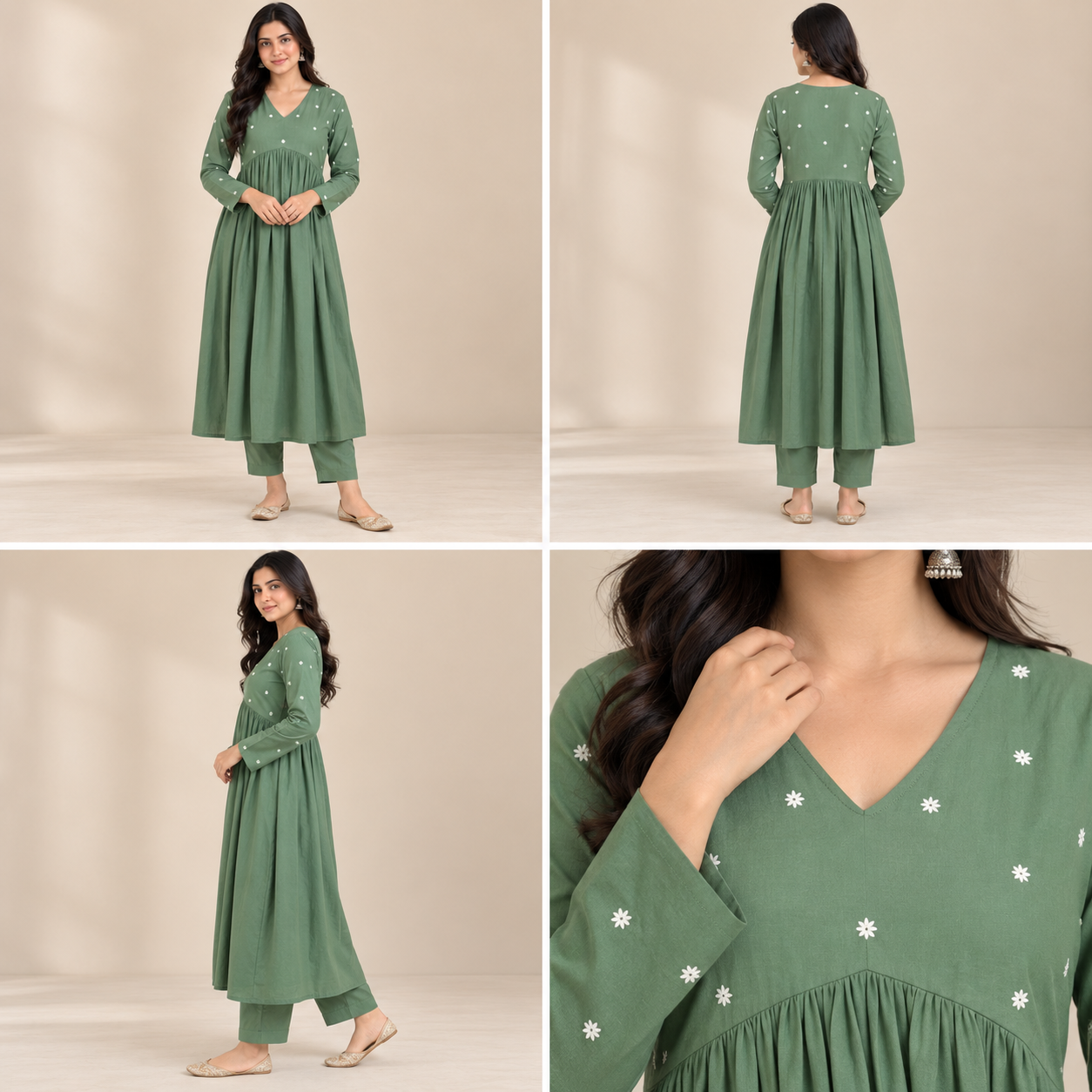 Embroidered Women's Long Kurti Set – Flared Fit