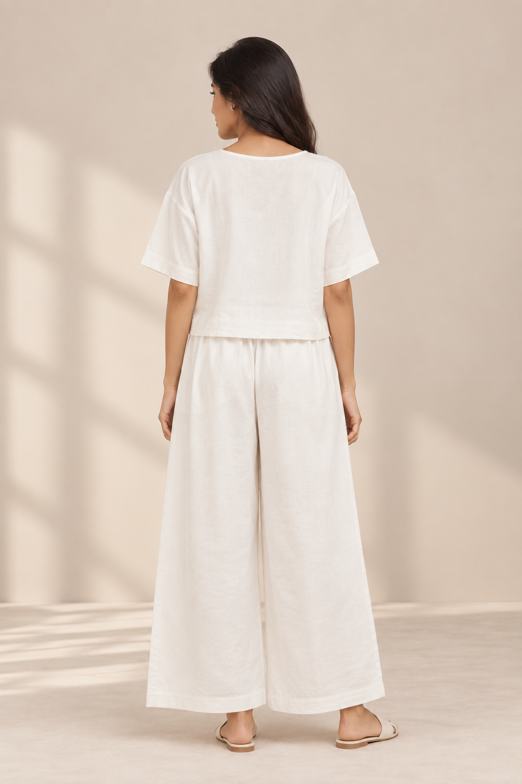 Women's Solid Relaxed Co-ord Set – Crop Top & Wide-Leg Pants
