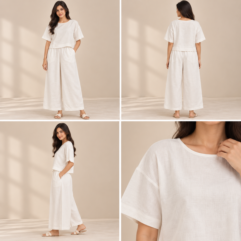 Women's Solid Relaxed Co-ord Set – Crop Top & Wide-Leg Pants