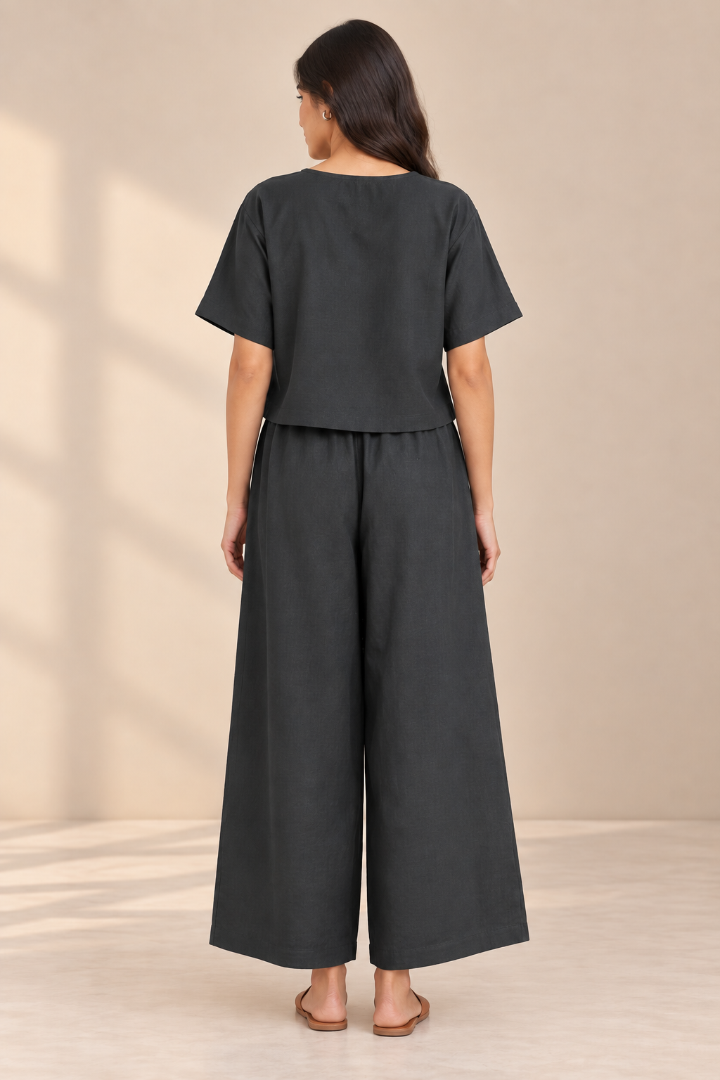 Women's Solid Relaxed Co-ord Set – Crop Top & Wide-Leg Pants