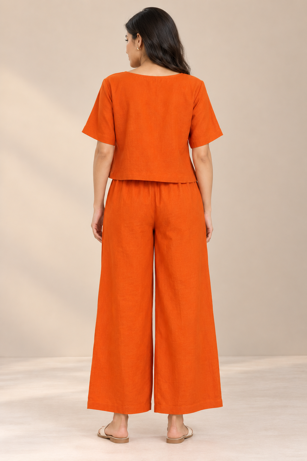 Women's Solid Relaxed Co-ord Set – Crop Top & Wide-Leg Pants