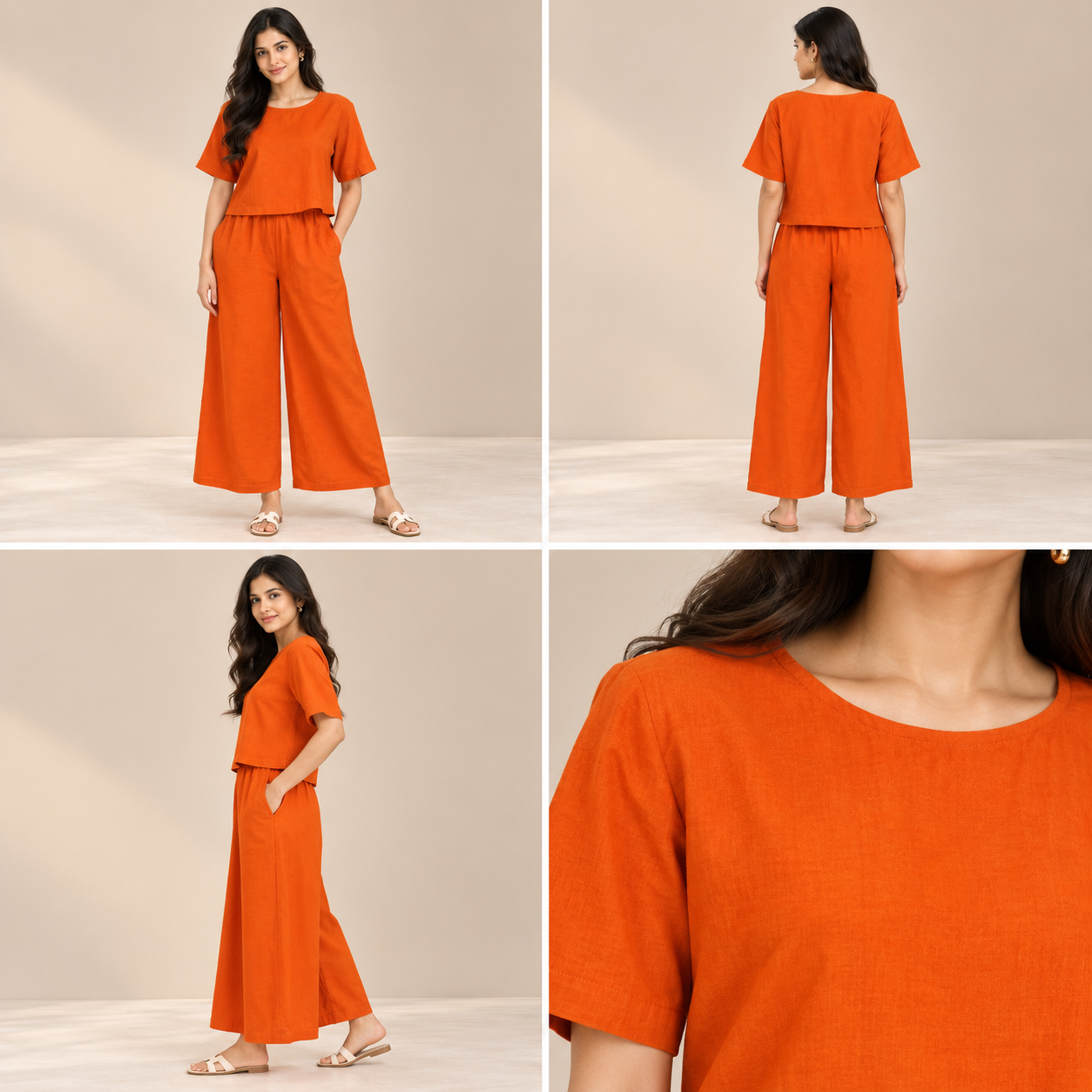 Women's Solid Relaxed Co-ord Set – Crop Top & Wide-Leg Pants