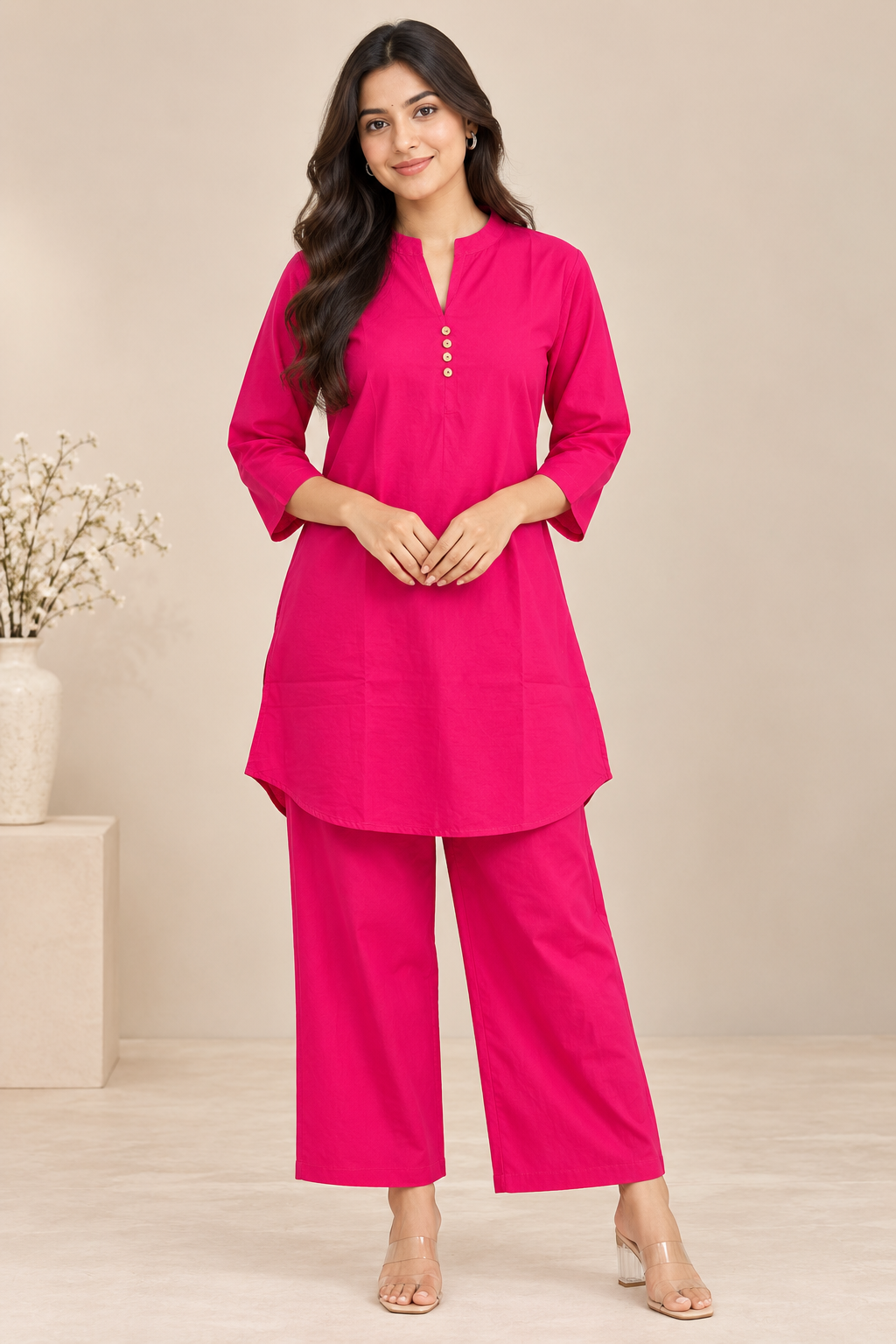 Women's Straight Kurta Set – Button Detail