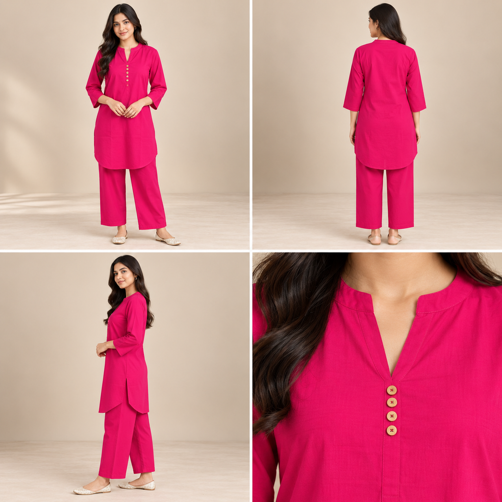 Women's Straight Kurta Set – Button Detail