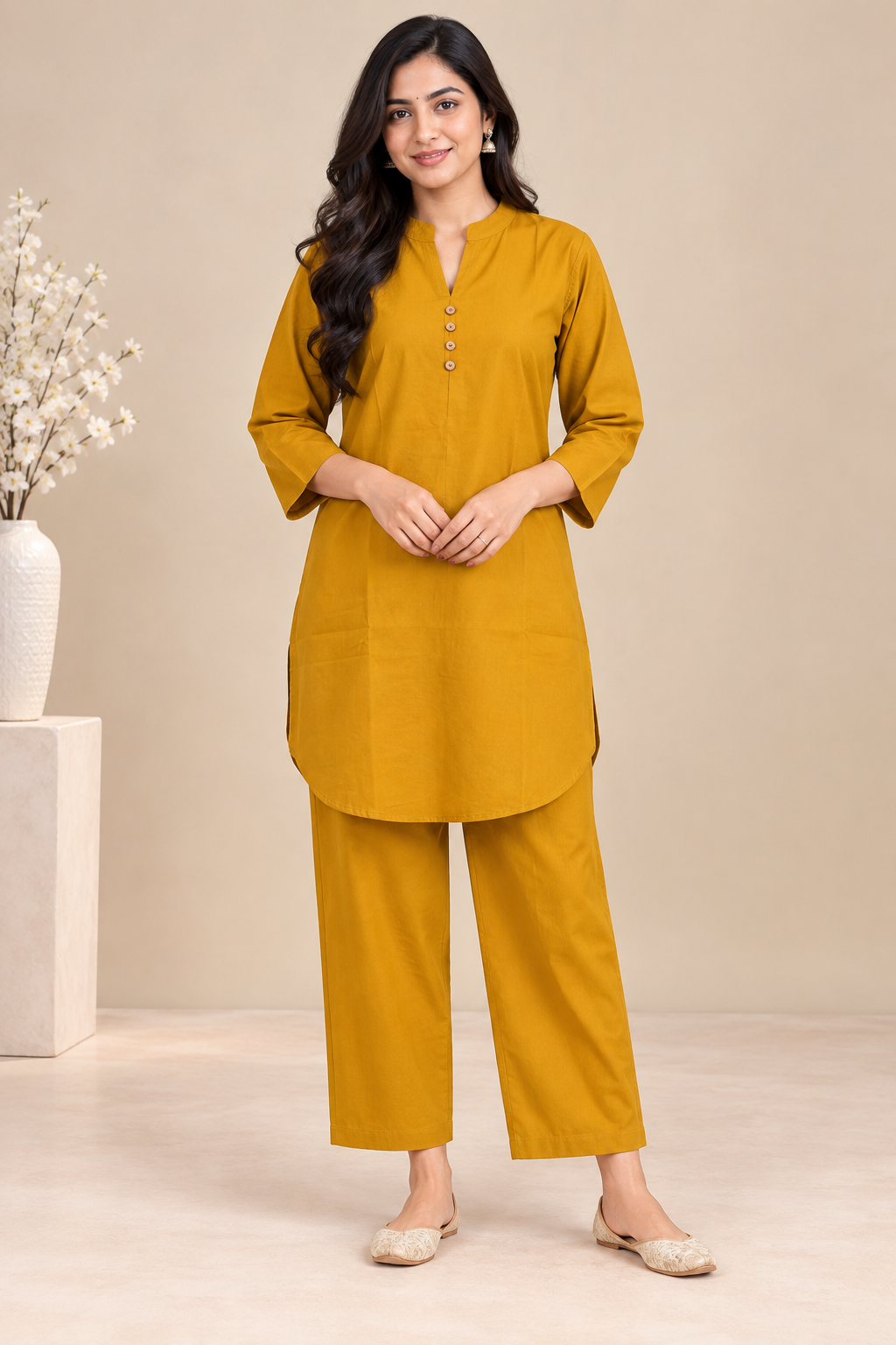 Women's Straight Kurta Set – Button Detail