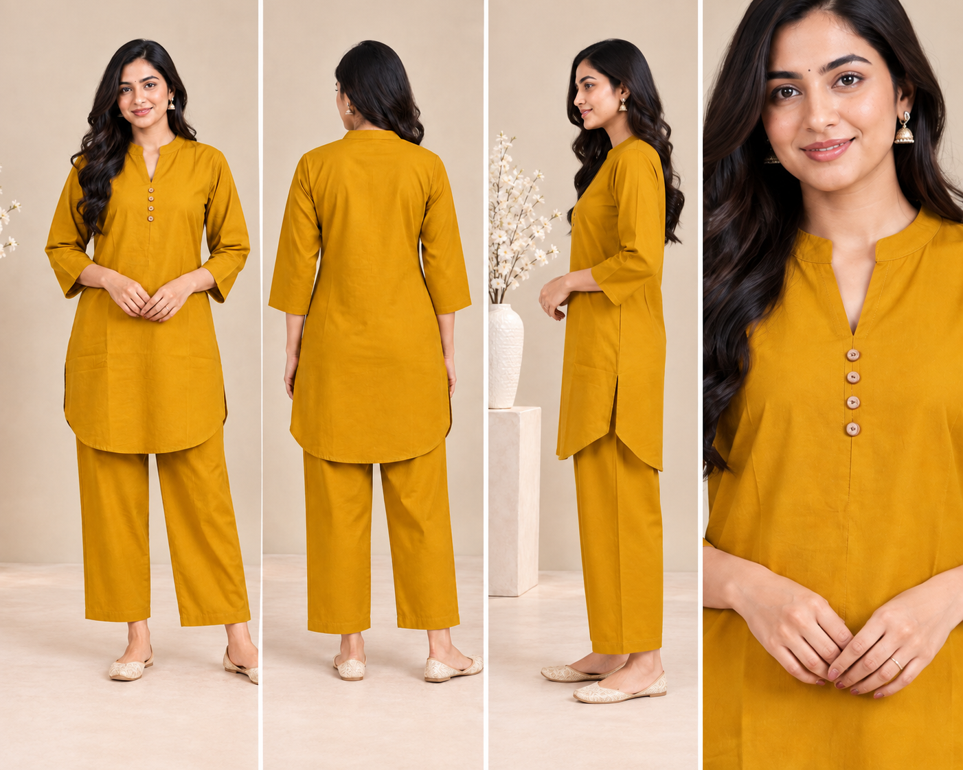 Women's Straight Kurta Set – Button Detail