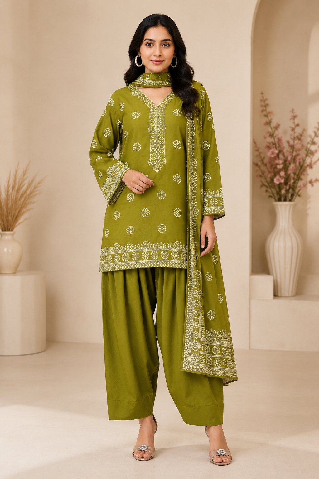 Rust Orange Printed Women's Short Kurti Set – Afghani Style