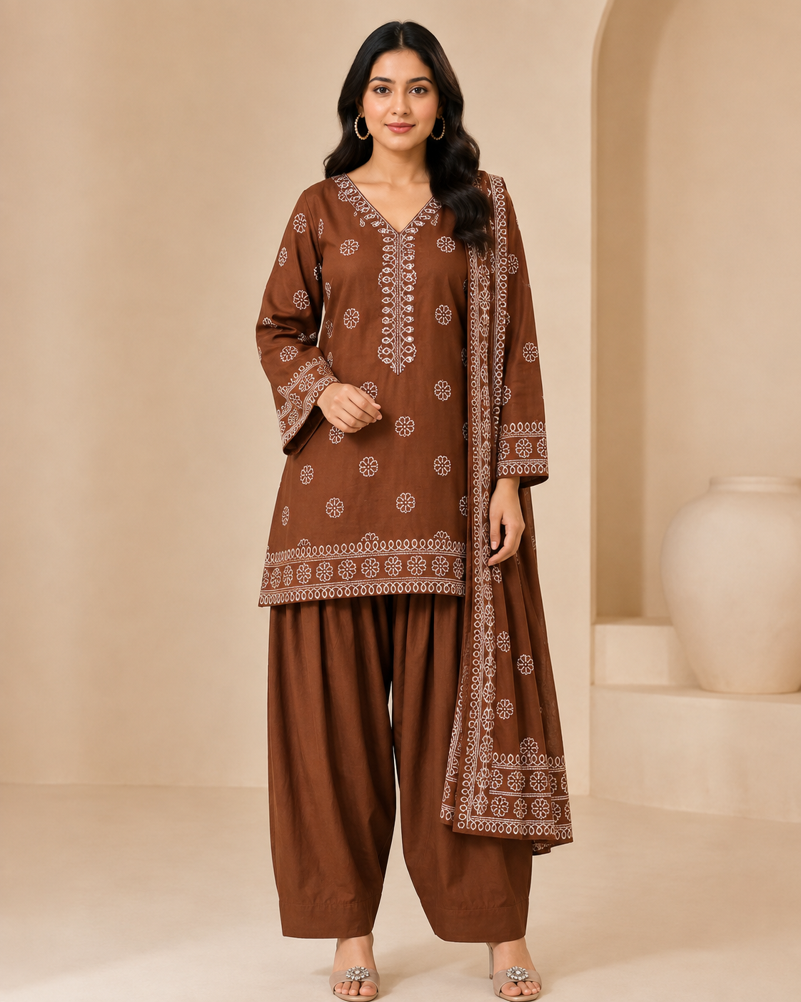 Rust Orange Printed Women's Short Kurti Set – Afghani Style