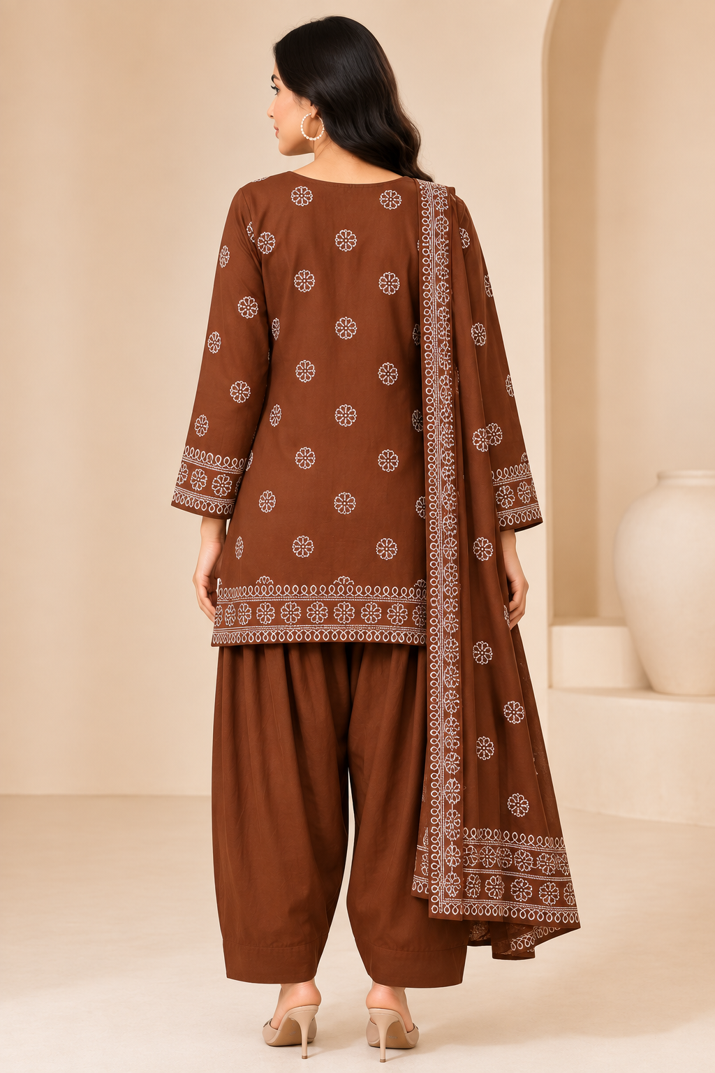 Rust Orange Printed Women's Short Kurti Set – Afghani Style