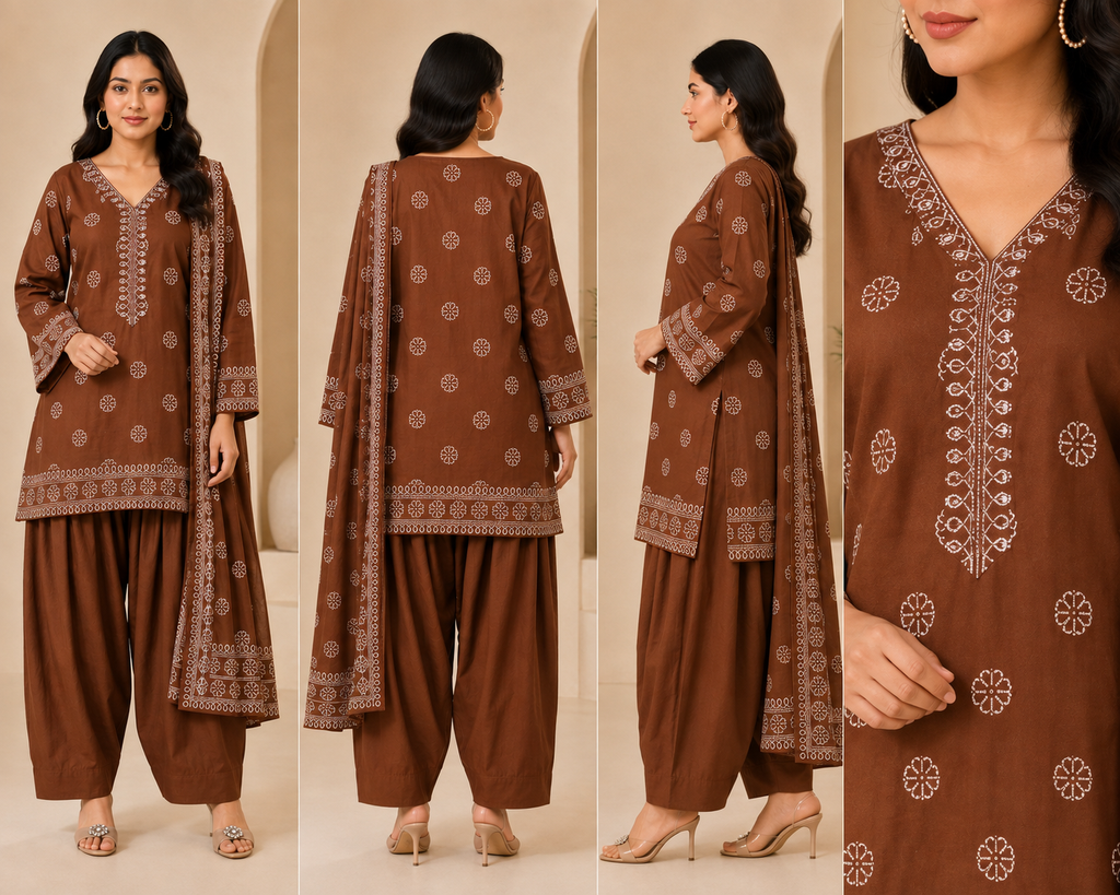 Rust Orange Printed Women's Short Kurti Set – Afghani Style