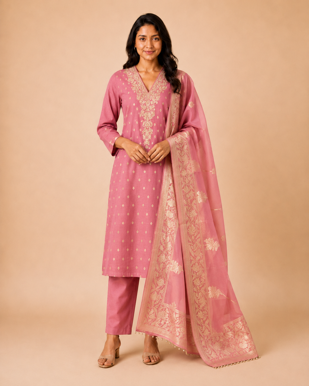 Women’s Banarasi Simar Silk Handwork 3-Piece Suit Set