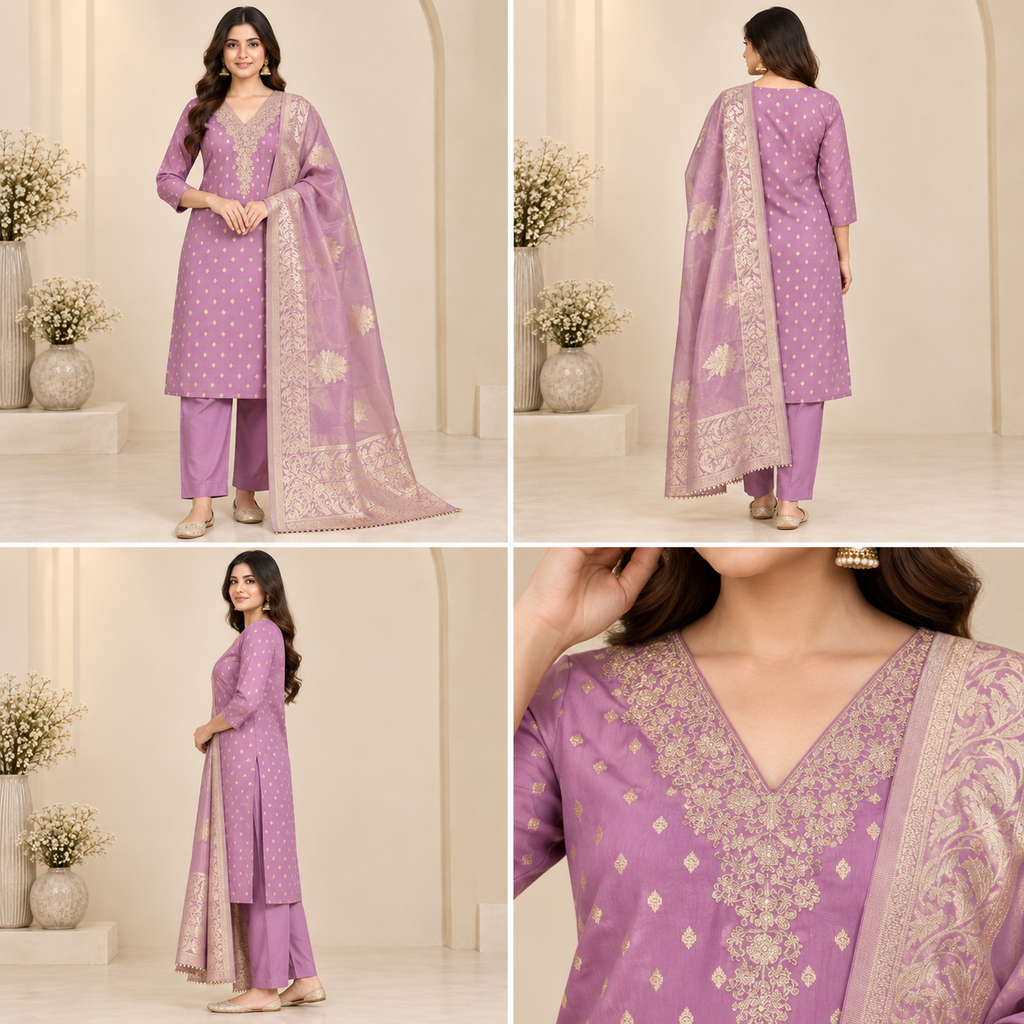 Women’s Banarasi Simar Silk Handwork 3-Piece Suit Set