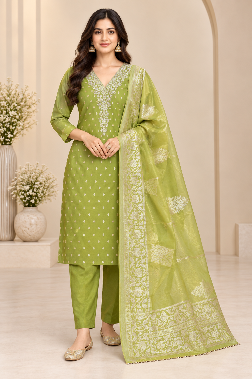 Women’s Banarasi Simar Silk Handwork 3-Piece Suit Set