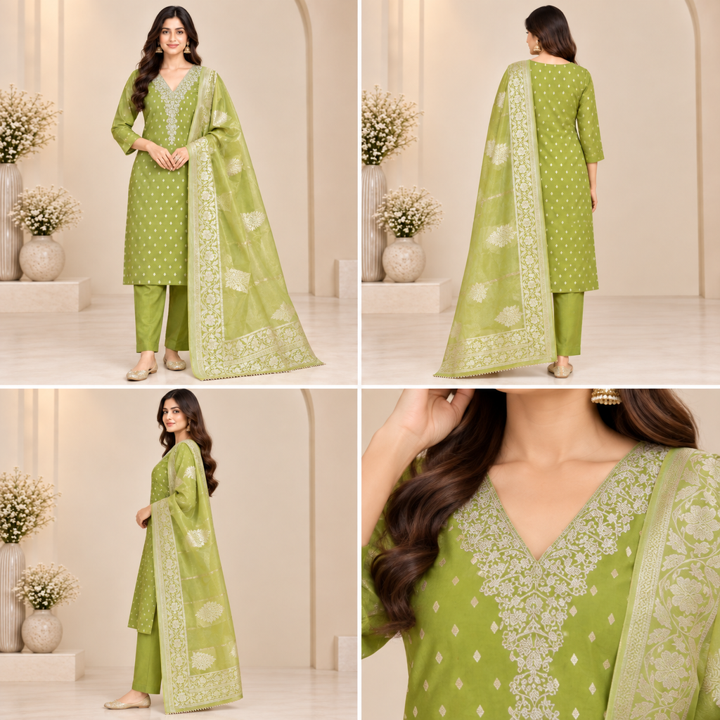 Women’s Banarasi Simar Silk Handwork 3-Piece Suit Set