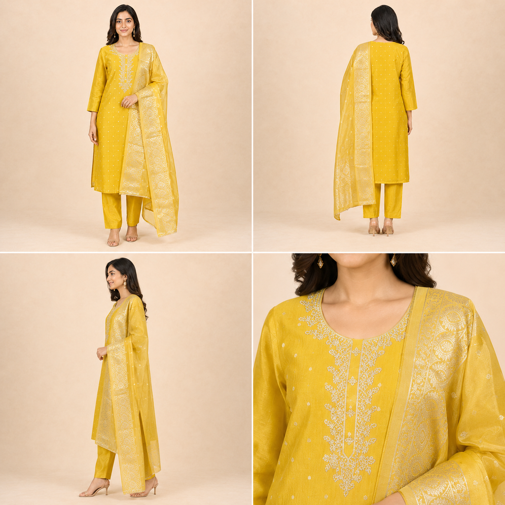Women’s Banarasi Simar Silk Handwork 3-Piece Suit Set