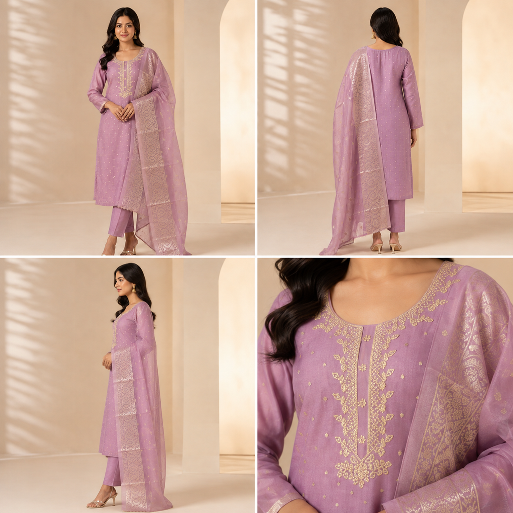 Women’s Banarasi Simar Silk Handwork 3-Piece Suit Set