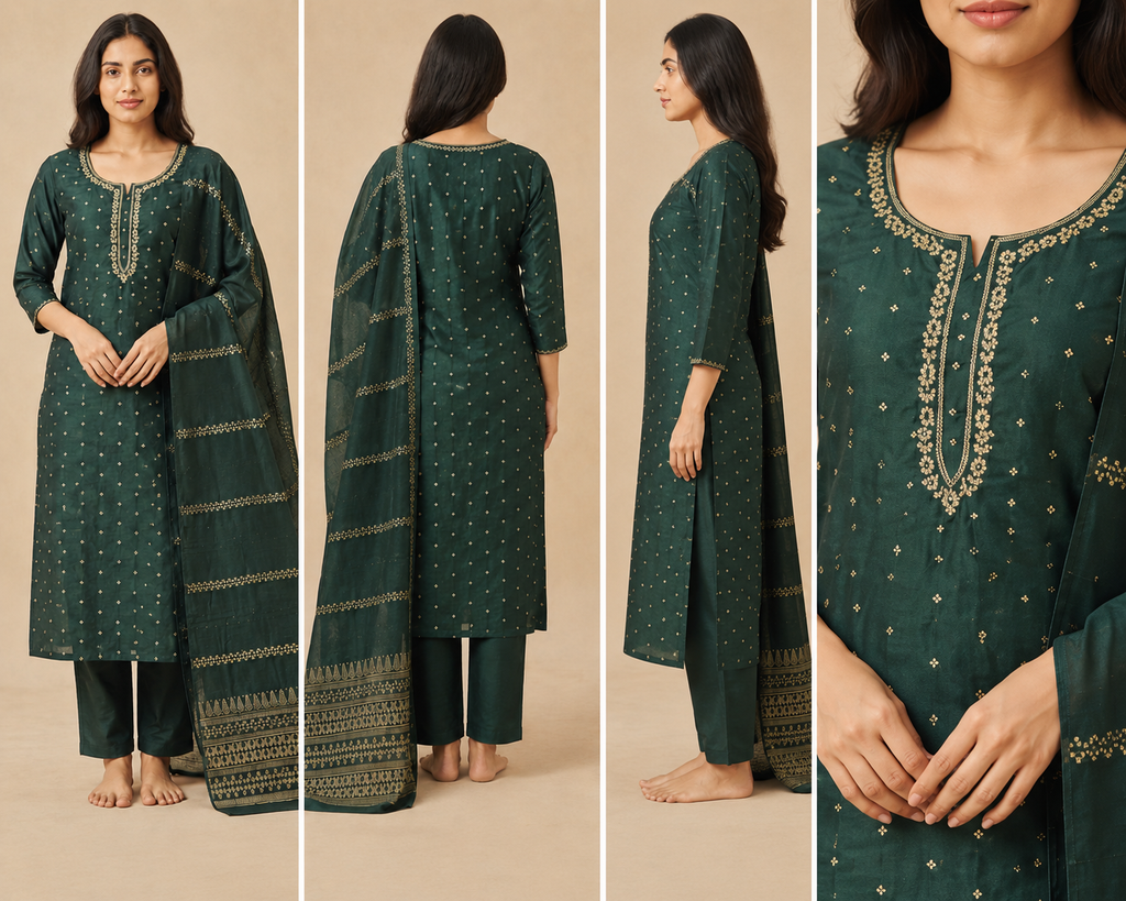 Handwork Kurti Pant & Dupatta 3-Piece Suit Set